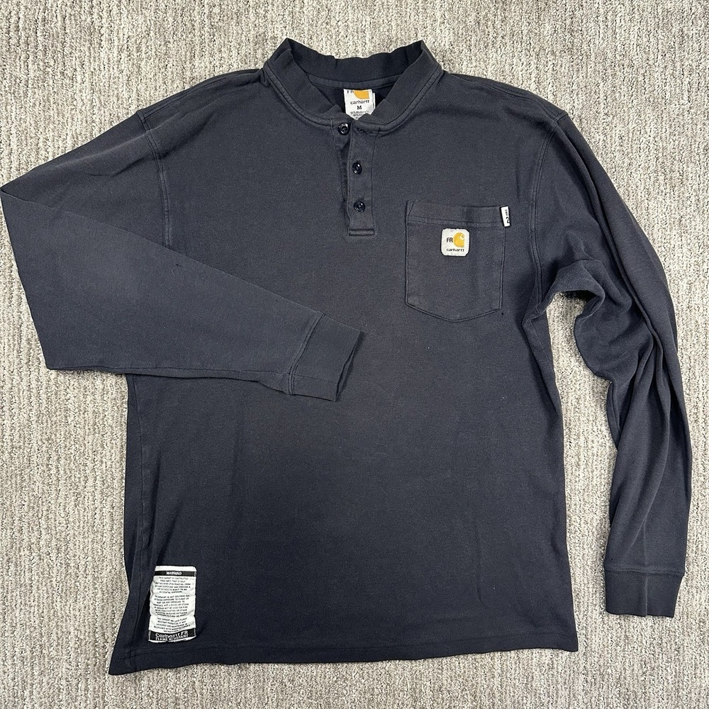 Carhartt Fr Shirt Mens Medium Blue Work Pocket Heavy weight Long Sleeve *Flaw